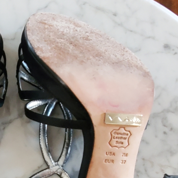 HP🎉Nina Jeweled Black Strappy Heels 7M - Picture 8 of 11